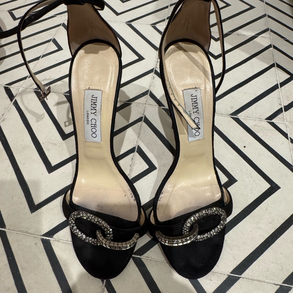 Jimmy Choo Black Stiletto Heels with Crystal Embellishments